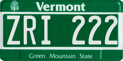 VT license plate ZRI222