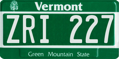 VT license plate ZRI227
