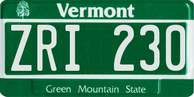 VT license plate ZRI230