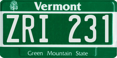 VT license plate ZRI231