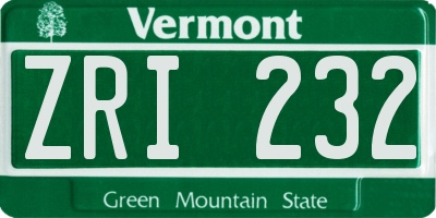 VT license plate ZRI232