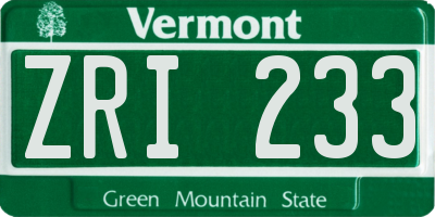 VT license plate ZRI233