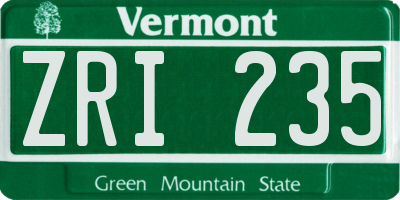 VT license plate ZRI235