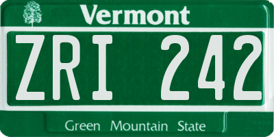 VT license plate ZRI242