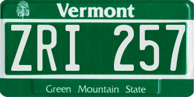 VT license plate ZRI257