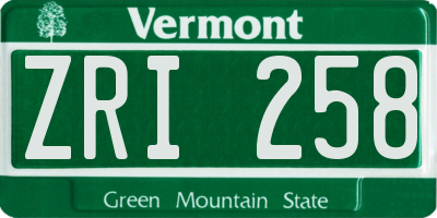 VT license plate ZRI258