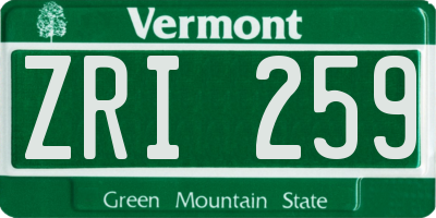VT license plate ZRI259