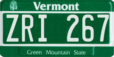 VT license plate ZRI267