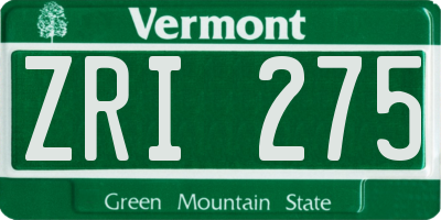 VT license plate ZRI275