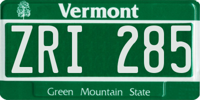 VT license plate ZRI285
