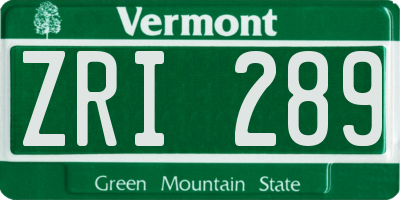 VT license plate ZRI289