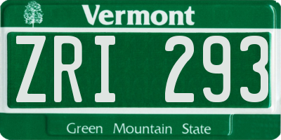 VT license plate ZRI293