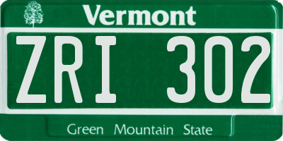 VT license plate ZRI302