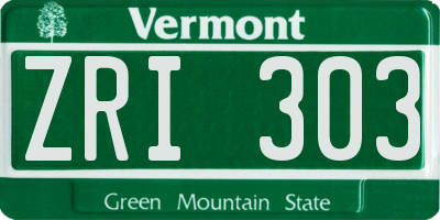 VT license plate ZRI303