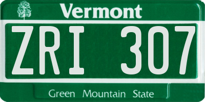 VT license plate ZRI307