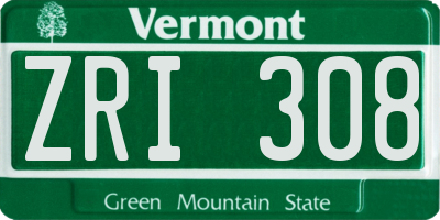VT license plate ZRI308