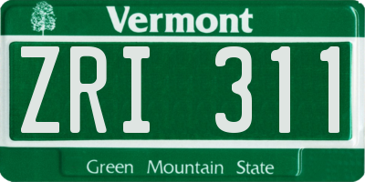 VT license plate ZRI311
