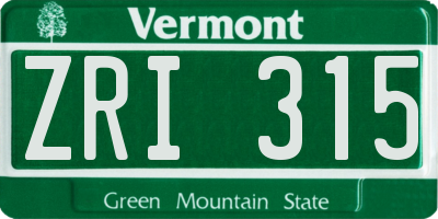 VT license plate ZRI315