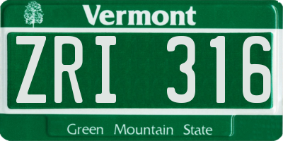 VT license plate ZRI316