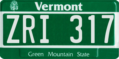 VT license plate ZRI317
