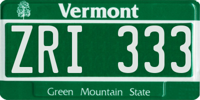 VT license plate ZRI333