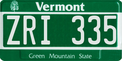 VT license plate ZRI335