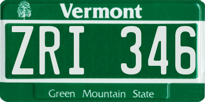 VT license plate ZRI346