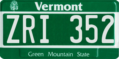 VT license plate ZRI352