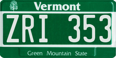 VT license plate ZRI353
