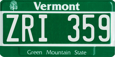 VT license plate ZRI359