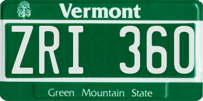 VT license plate ZRI360
