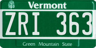 VT license plate ZRI363