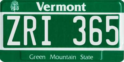 VT license plate ZRI365