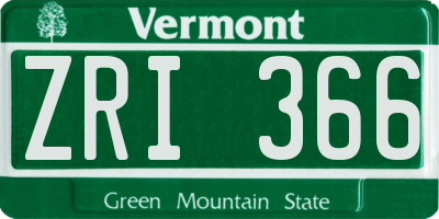 VT license plate ZRI366