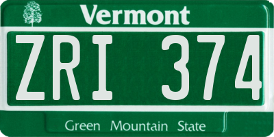 VT license plate ZRI374
