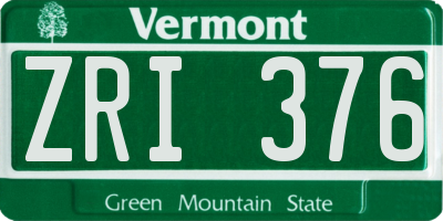 VT license plate ZRI376