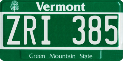 VT license plate ZRI385