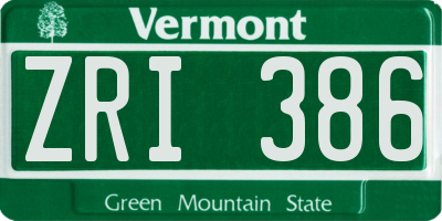 VT license plate ZRI386