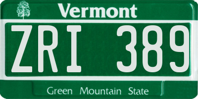 VT license plate ZRI389