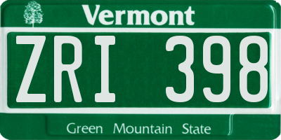 VT license plate ZRI398