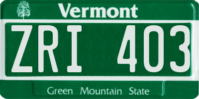 VT license plate ZRI403