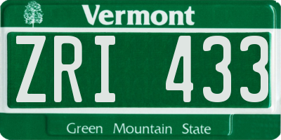 VT license plate ZRI433