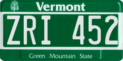 VT license plate ZRI452
