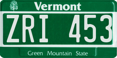 VT license plate ZRI453