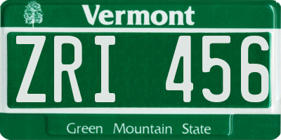 VT license plate ZRI456
