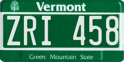 VT license plate ZRI458