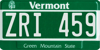 VT license plate ZRI459