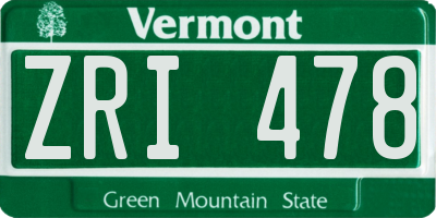 VT license plate ZRI478