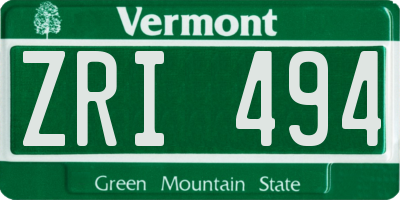 VT license plate ZRI494