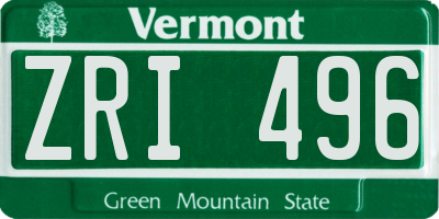 VT license plate ZRI496